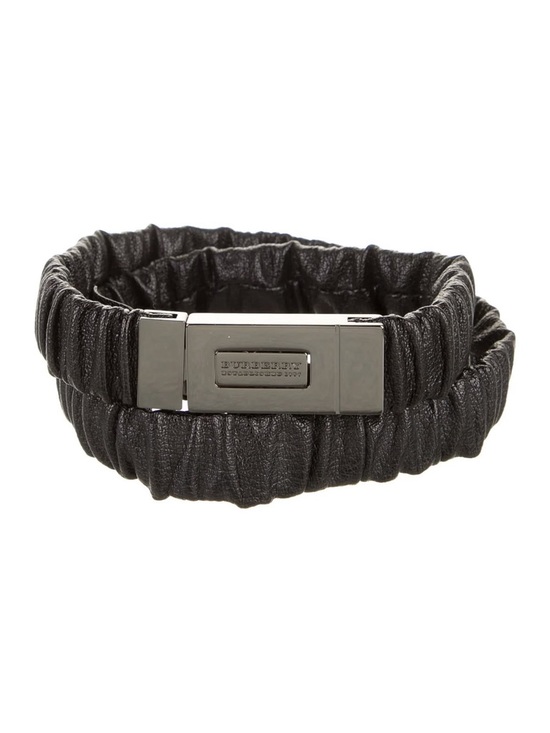 Burberry Accessories - Vintage Burberry Black Gathered Leather Belt with Gunmetal Plaque Buckle